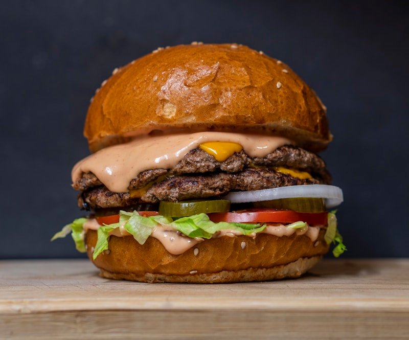 Fresh homemade hamburger with vegetables